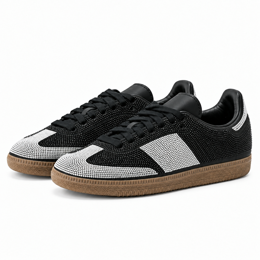 Black Crystal Rhinestone Sneakers – Black & Silver